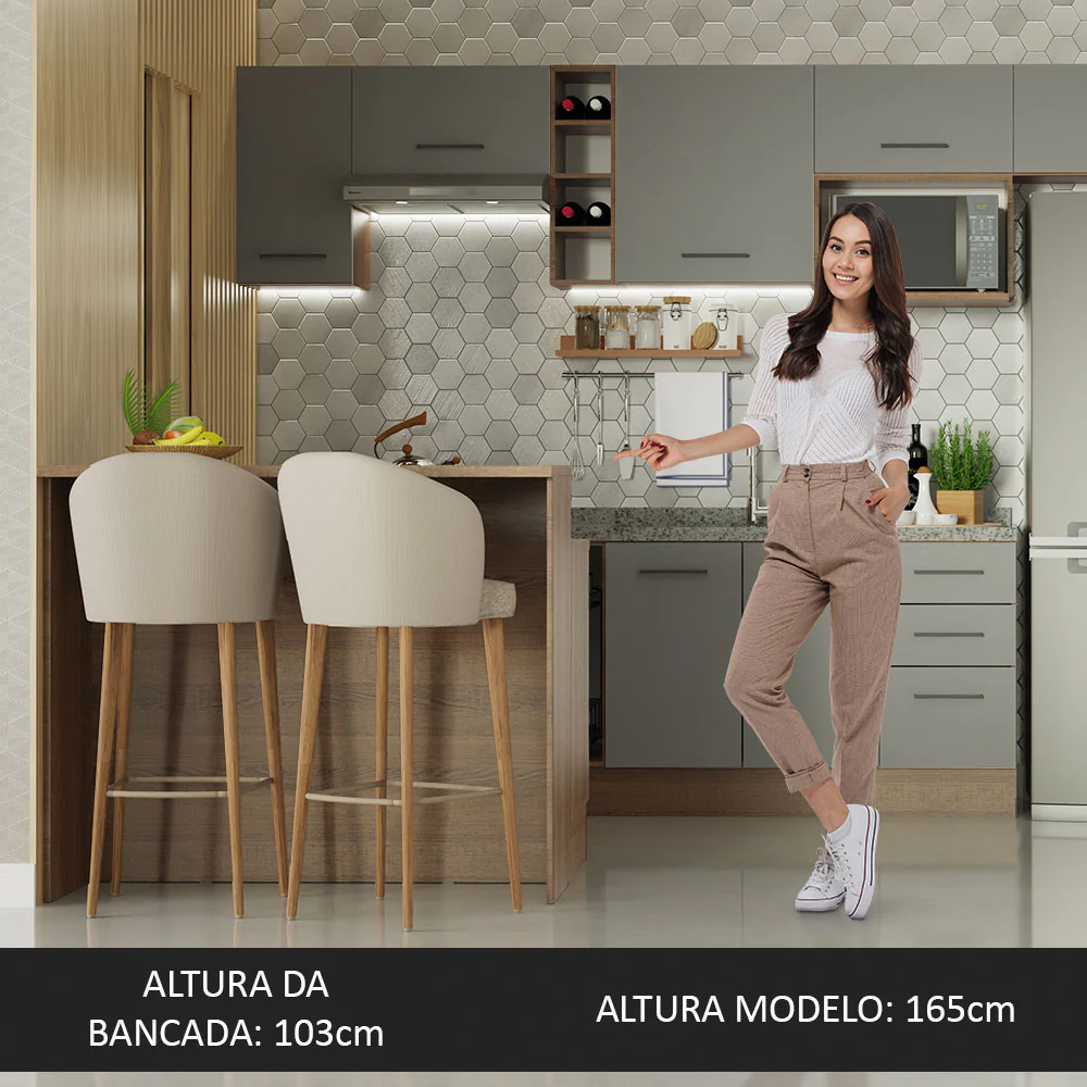 Ilha de Cozinha com Bancada e Balcão 120 cm Rustic/Cinza Agata Madesa - Image 4