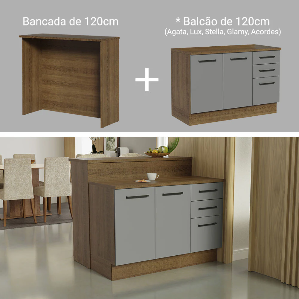 Ilha de Cozinha com Bancada e Balcão 120 cm Rustic/Cinza Agata Madesa - Image 5