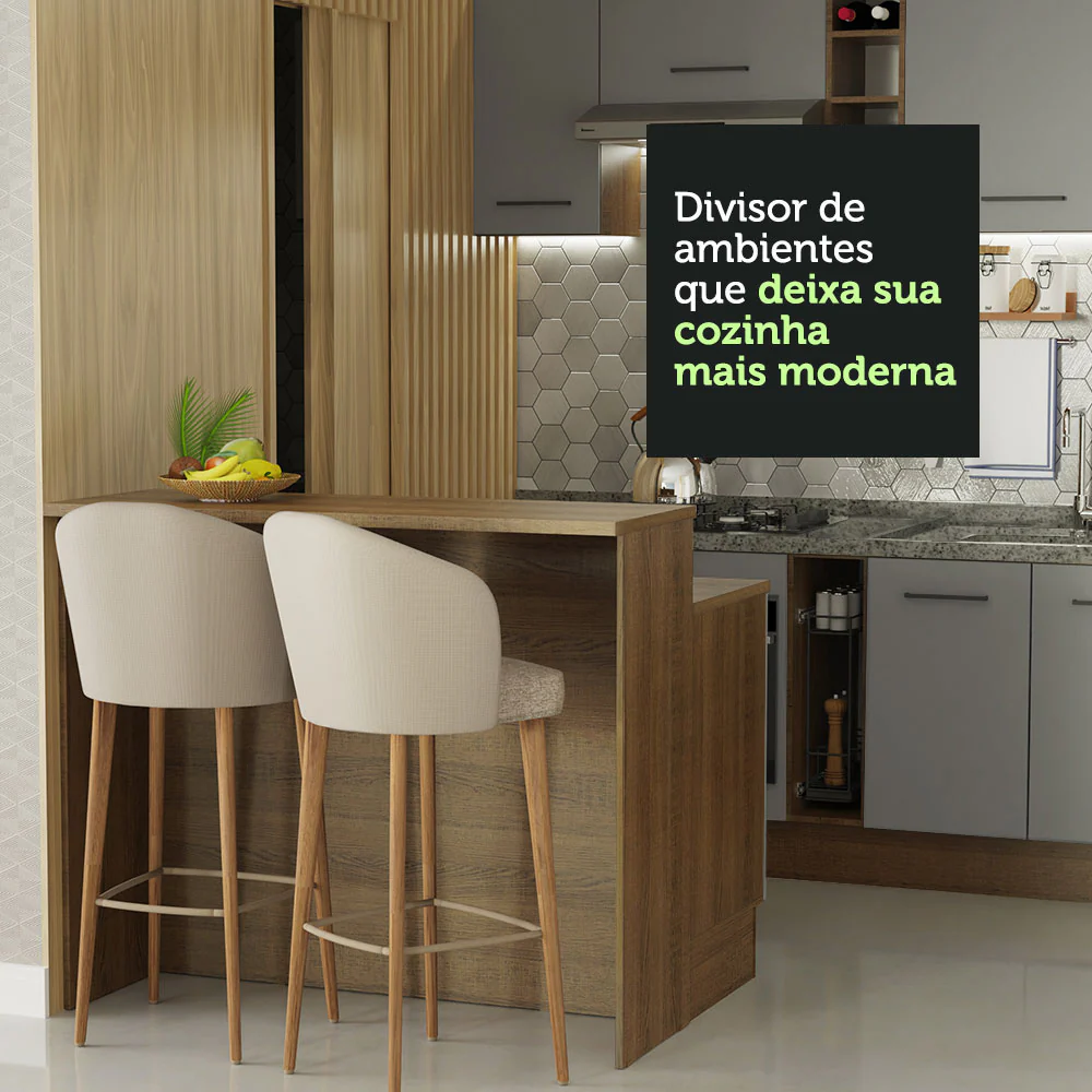 Ilha de Cozinha com Bancada e Balcão 120 cm Rustic/Cinza Agata Madesa - Image 7