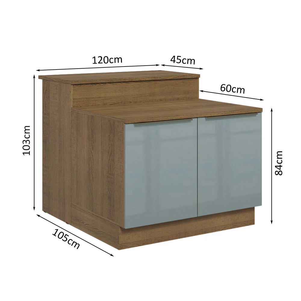 Ilha de Cozinha com Bancada e Balcão 120 cm Rustic/Cinza Lux Madesa - Image 3