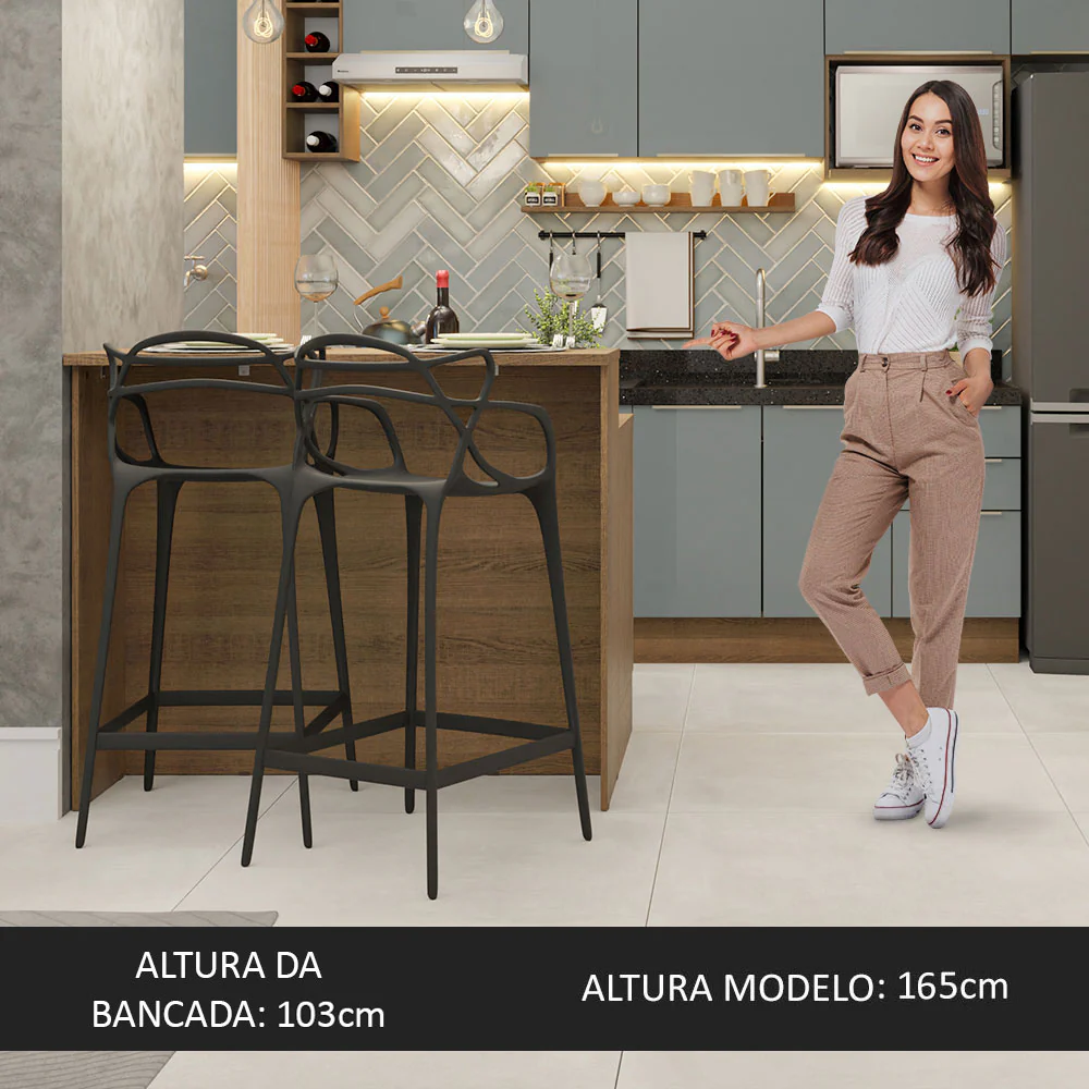Ilha de Cozinha com Bancada e Balcão 120 cm Rustic/Cinza Lux Madesa - Image 4