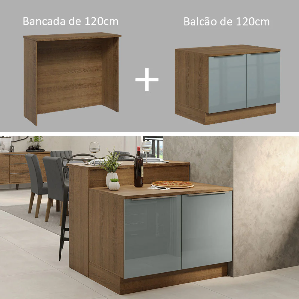 Ilha de Cozinha com Bancada e Balcão 120 cm Rustic/Cinza Lux Madesa - Image 5