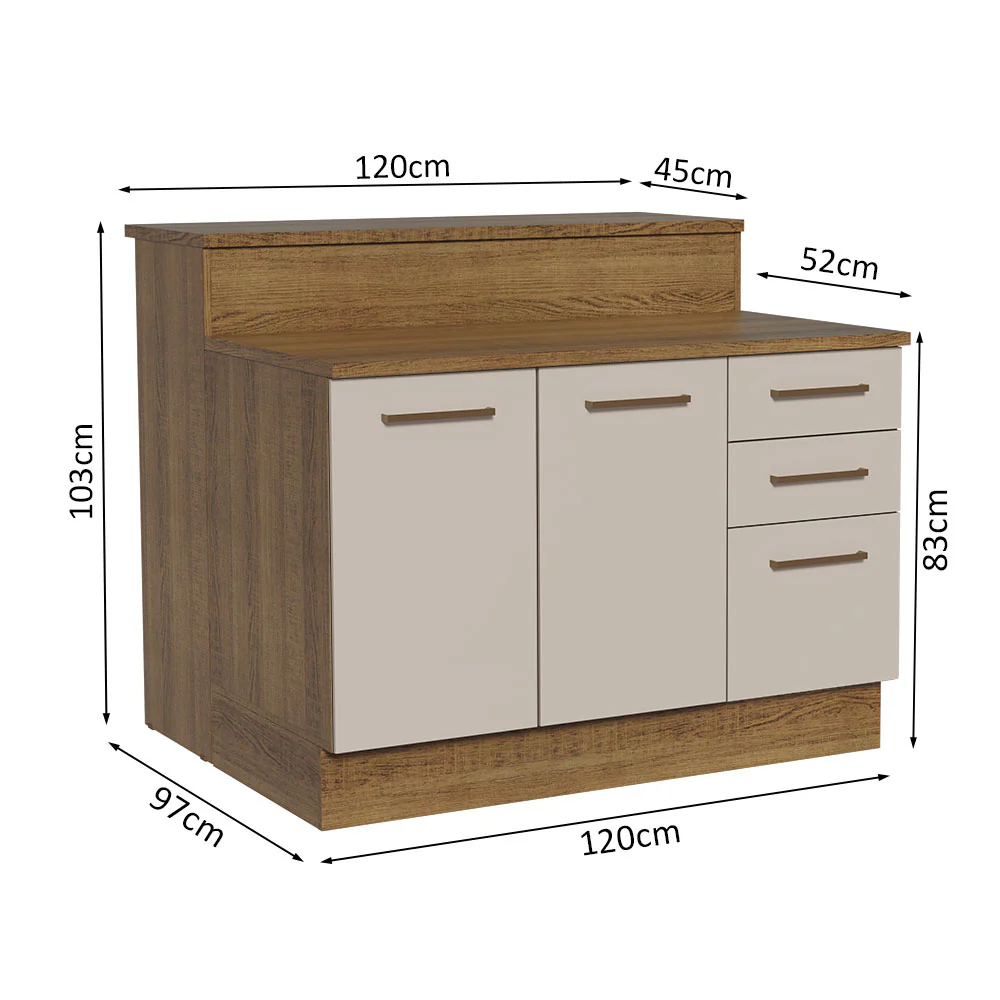 Ilha de Cozinha com Bancada e Balcão 120 cm Rustic/Crema Agata Madesa - Image 3
