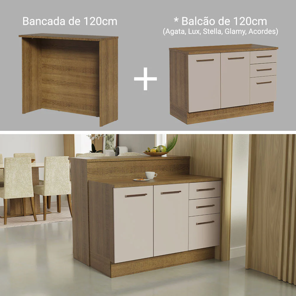 Ilha de Cozinha com Bancada e Balcão 120 cm Rustic/Crema Agata Madesa - Image 5