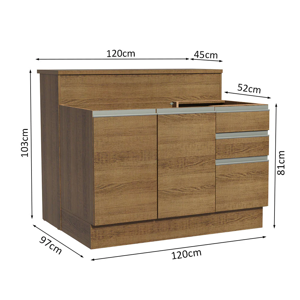 Ilha de Cozinha com Bancada e Balcão 120 cm Rustic Glamy Madesa - Image 3