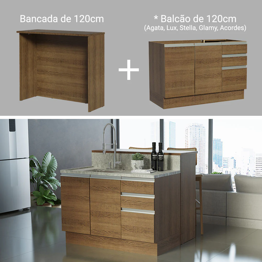 Ilha de Cozinha com Bancada e Balcão 120 cm Rustic Glamy Madesa - Image 5