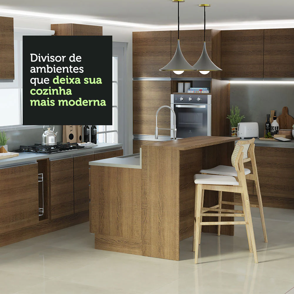Ilha de Cozinha com Bancada e Balcão 120 cm Rustic Glamy Madesa - Image 6