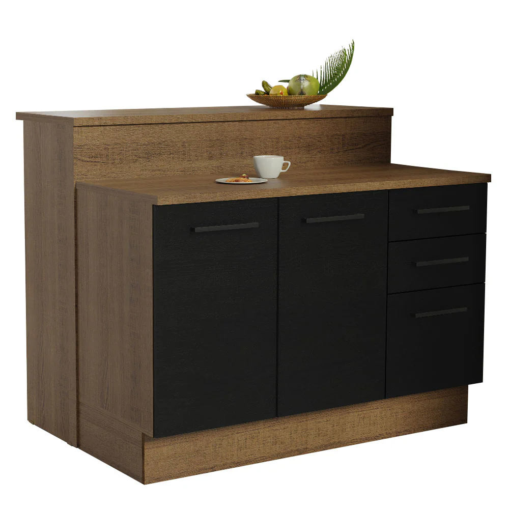 Ilha de Cozinha com Bancada e Balcão 120 cm Rustic/Preto Agata Madesa - Image 2