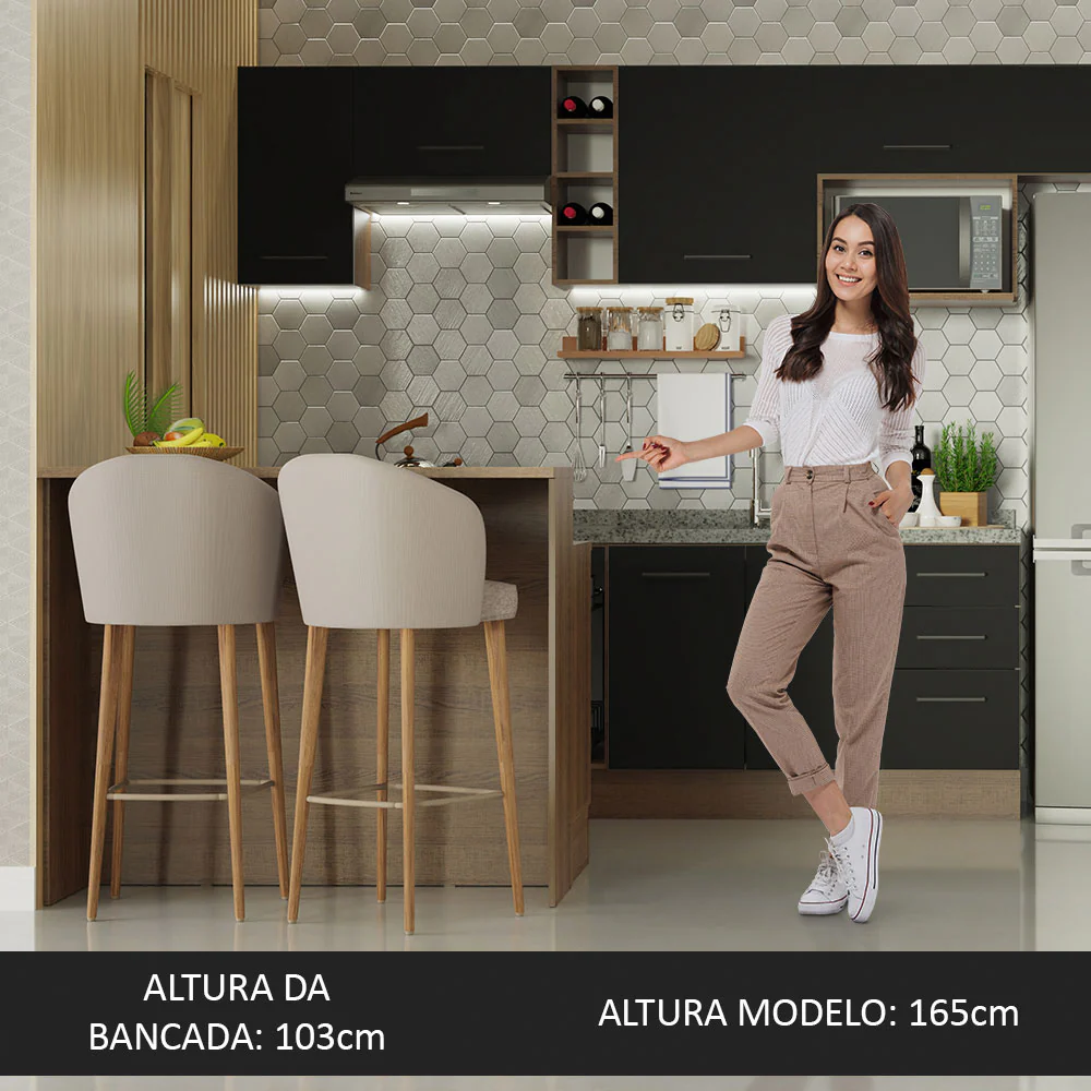 Ilha de Cozinha com Bancada e Balcão 120 cm Rustic/Preto Agata Madesa - Image 4