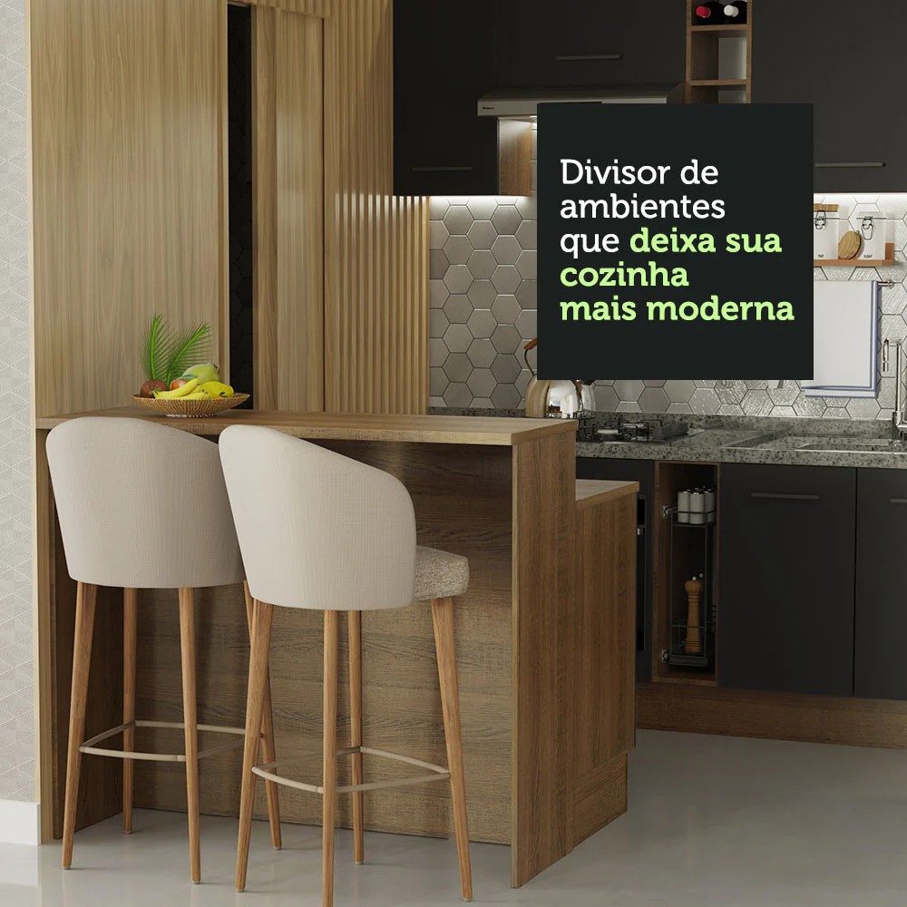 Ilha de Cozinha com Bancada e Balcão 120 cm Rustic/Preto Agata Madesa - Image 8