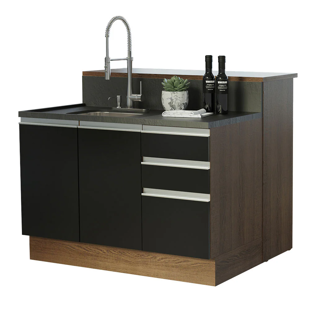 Ilha de Cozinha com Bancada e Balcão 120 cm Rustic/Preto Glamy Madesa - Image 2