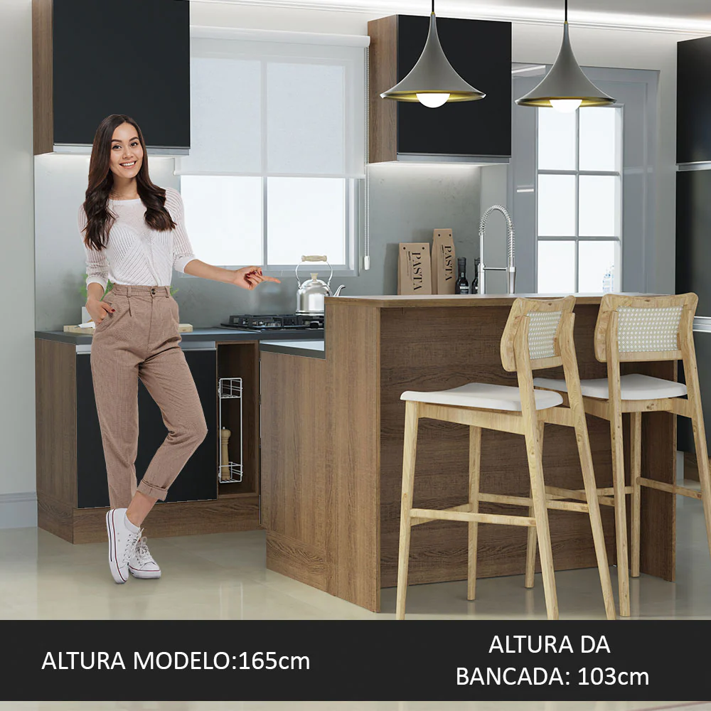 Ilha de Cozinha com Bancada e Balcão 120 cm Rustic/Preto Glamy Madesa - Image 4
