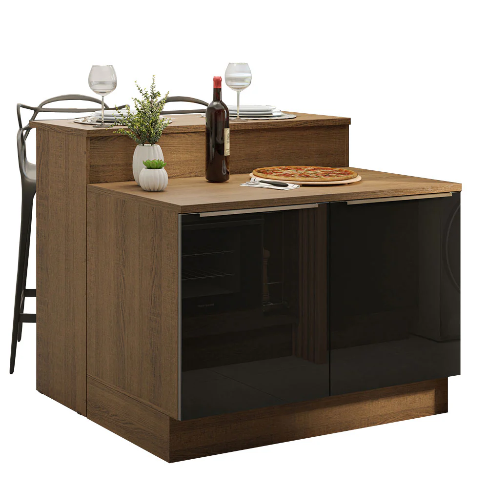 Ilha de Cozinha com Bancada e Balcão 120 cm Rustic/Preto Lux Madesa - Image 2