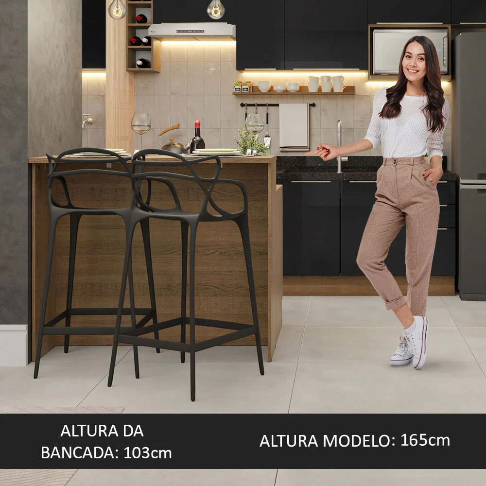 Ilha de Cozinha com Bancada e Balcão 120 cm Rustic/Preto Lux Madesa - Image 4
