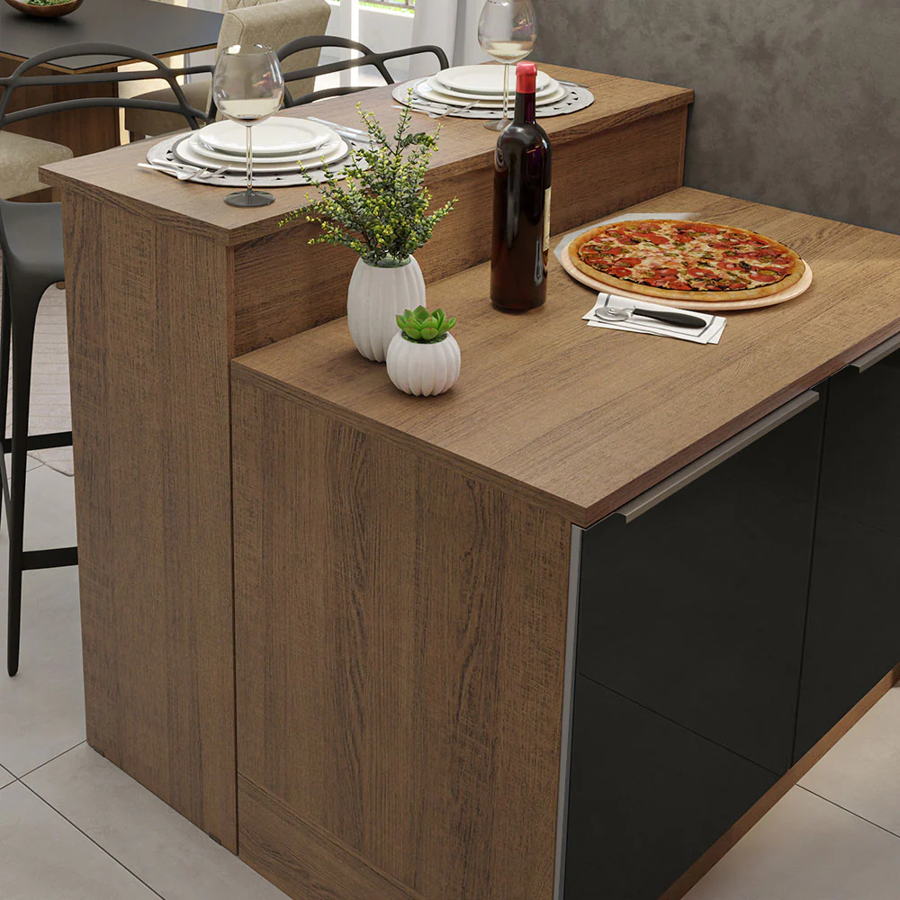 Ilha de Cozinha com Bancada e Balcão 120 cm Rustic/Preto Lux Madesa - Image 6