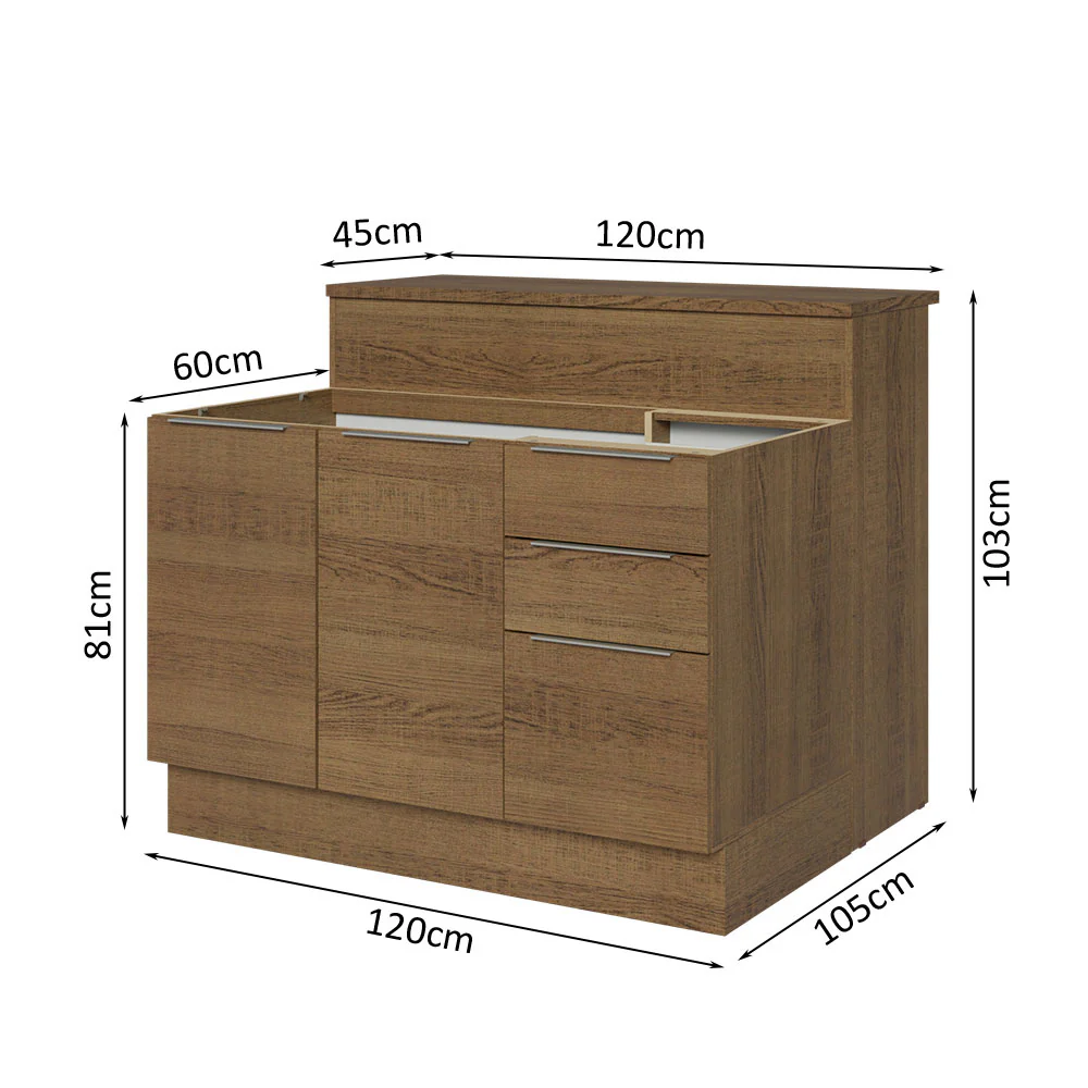 Ilha de Cozinha com Bancada e Balcão 120 cm Rustic Stella Madesa - Image 3