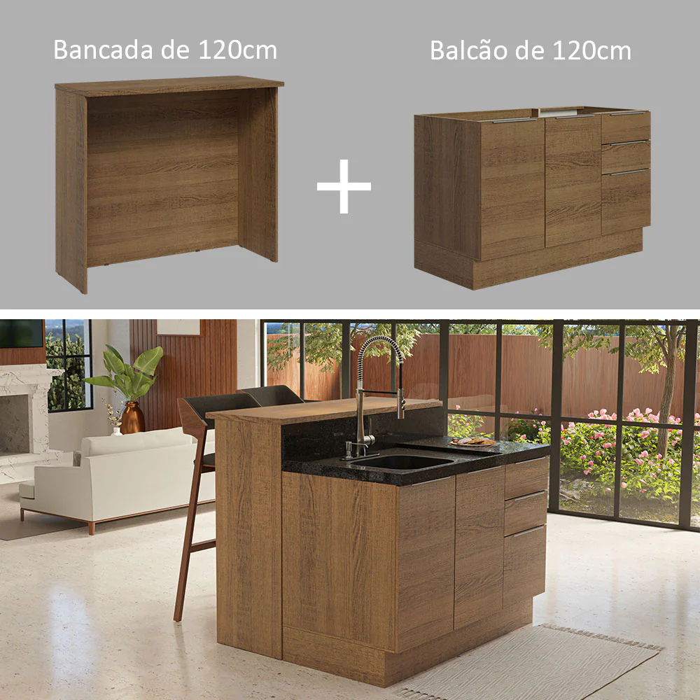 Ilha de Cozinha com Bancada e Balcão 120 cm Rustic Stella Madesa - Image 5