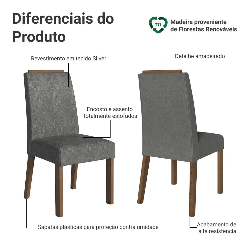 Kit 2 Cadeiras de Jantar 4255 com Espaldar Rustic/Silver Madesa - Image 4