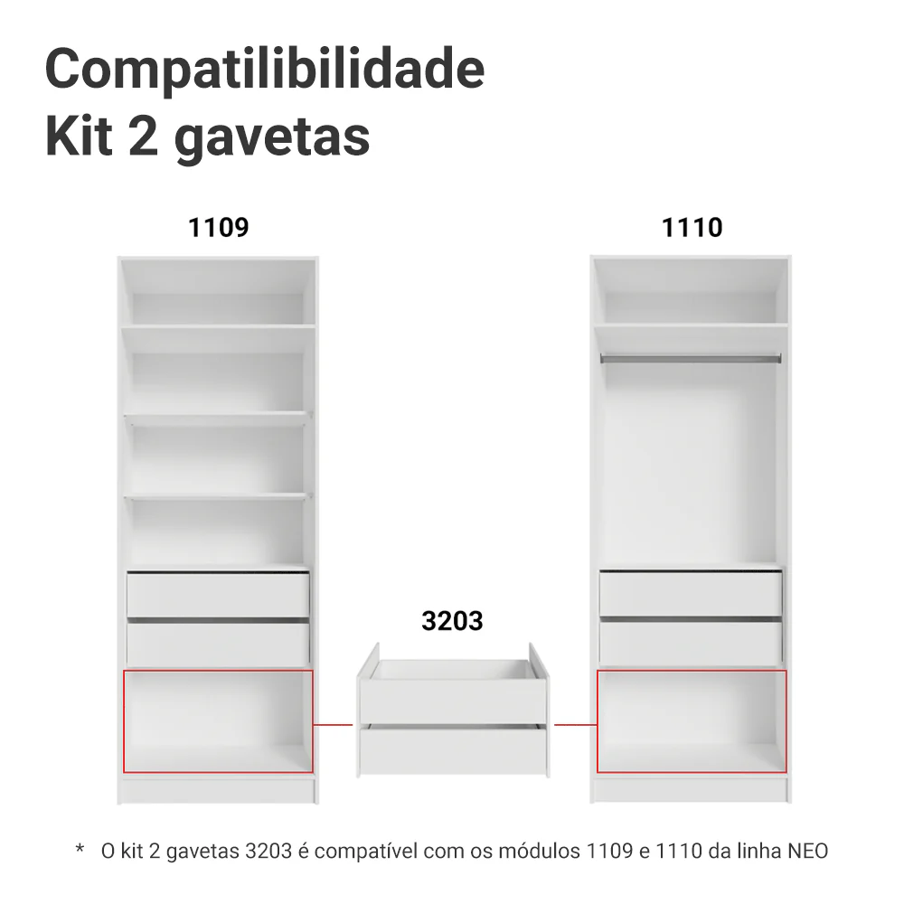 Kit 2 Gavetas para Guarda-Roupa Modulado Neo Branco Madesa - Image 4