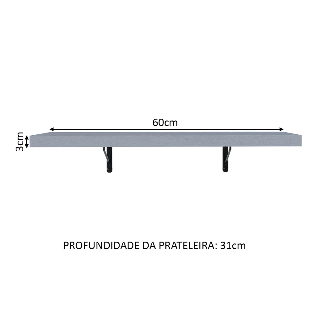 Kit 2 Prateleiras Suspensas para Cozinha Madesa 60 cm com Mão Francesa Cinza - Image 3