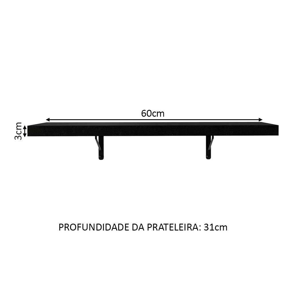 Kit 2 Prateleiras Suspensas para Cozinha Madesa 60 cm com Mão Francesa Preto - Image 3