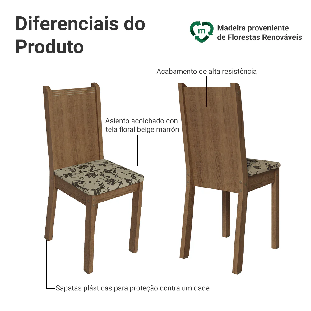 Kit 4 Cadeiras 4290 Madesa Rustic/Bege Marrom - Image 4