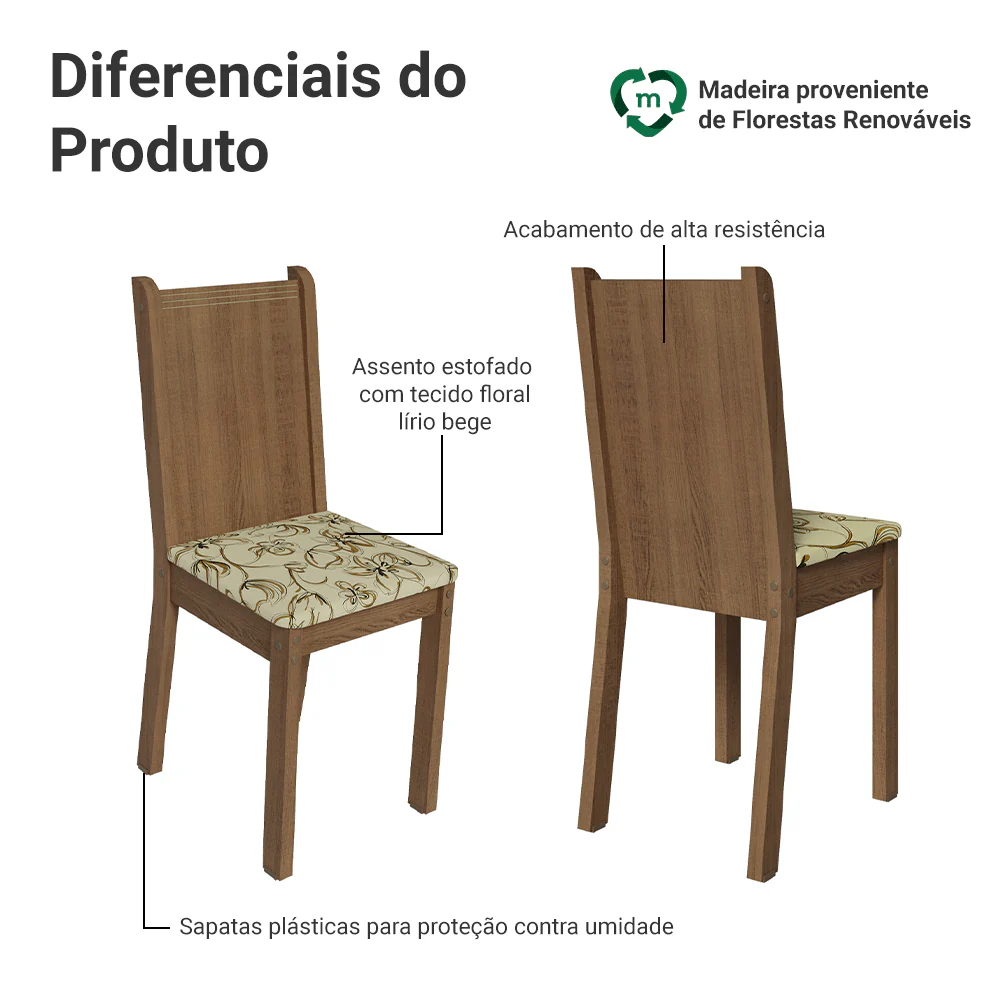 Kit 4 Cadeiras 4290 Madesa Rustic/Lírio Bege - Image 4