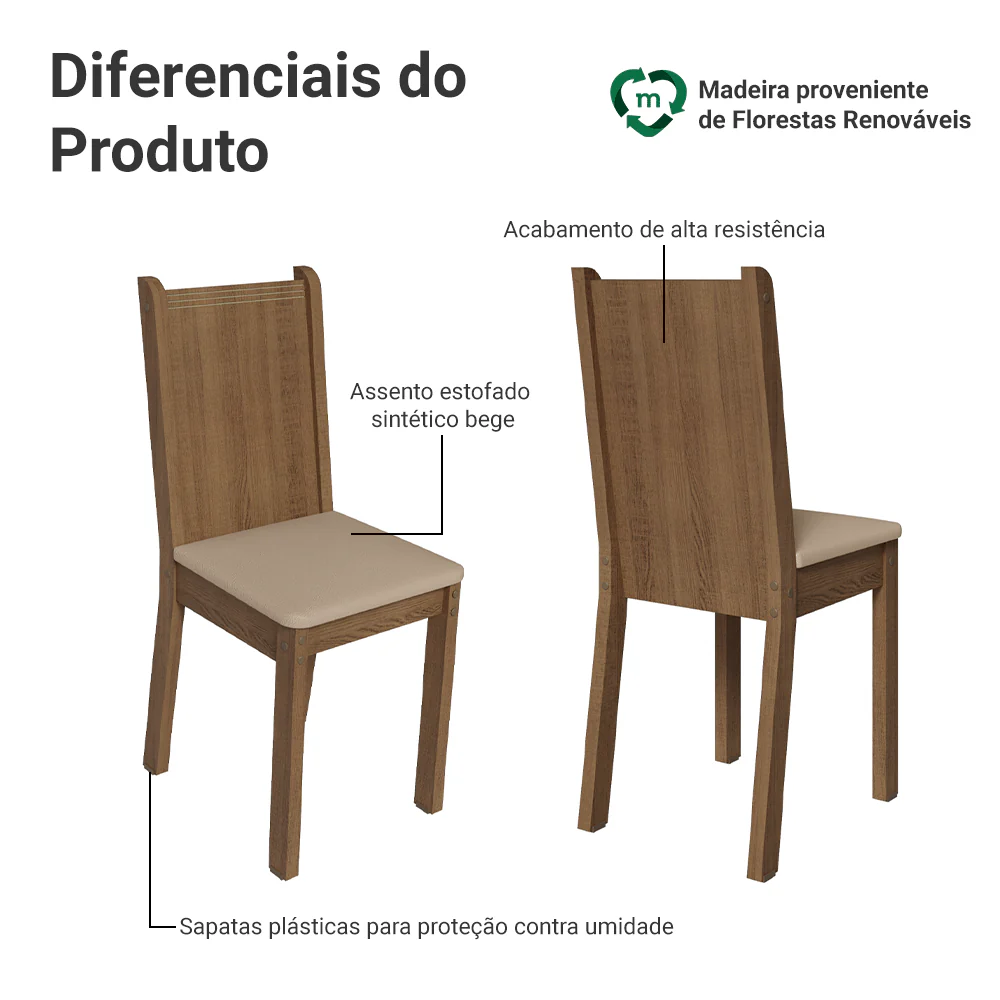 Kit 4 Cadeiras 4290 Madesa Rustic/Sintético Bege - Image 4