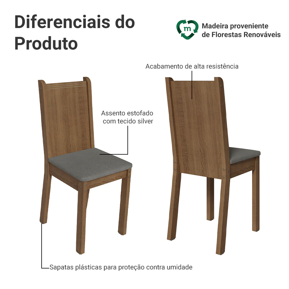 Kit 4 Cadeiras 4290 Madesa Rustic/Silver - Image 4