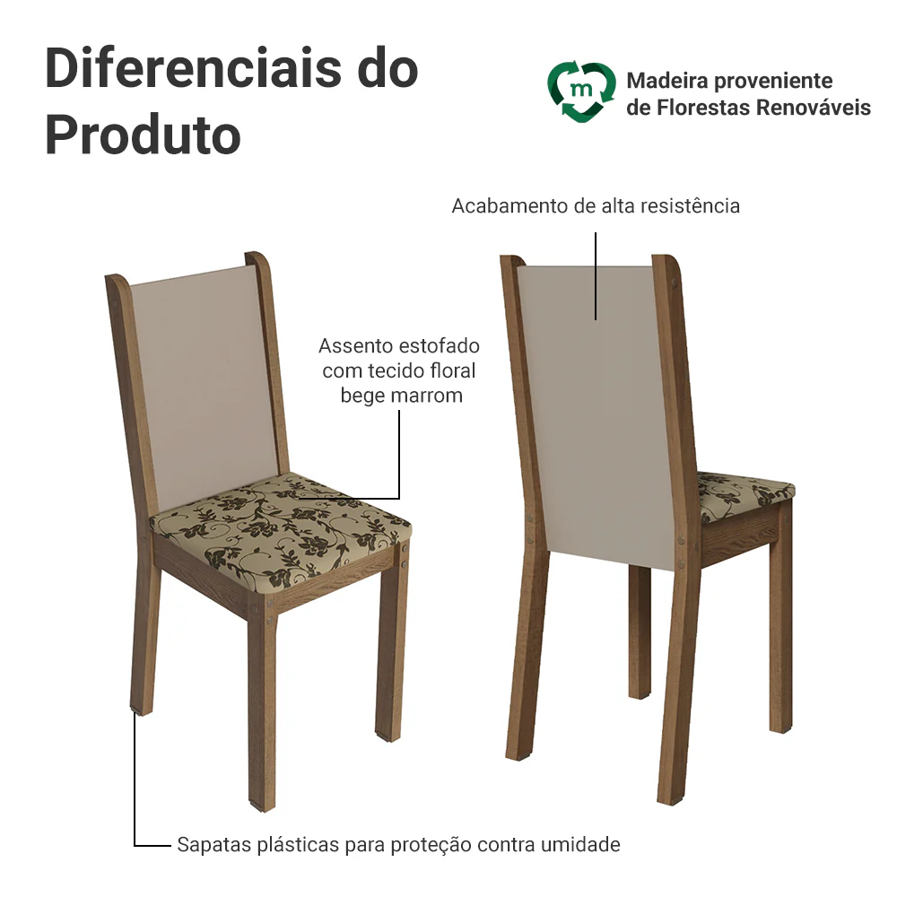 Kit 4 Cadeiras 4291 Madesa Rustic/Crema/Bege Marrom - Image 4