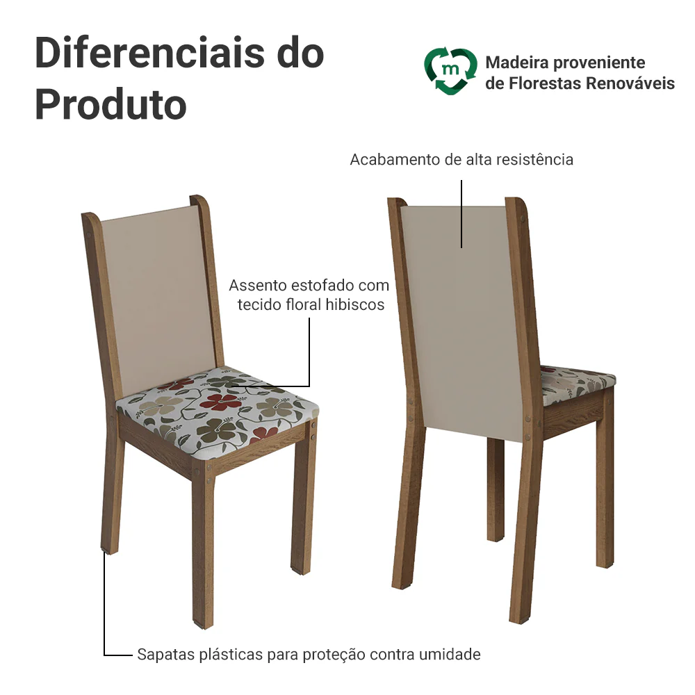 Kit 4 Cadeiras 4291 Madesa Rustic/Crema/Hibiscos - Image 4