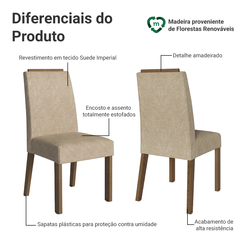 Kit 4 Cadeiras de Jantar 4255 com Espaldar Rustic/Imperial Madesa - Image 4