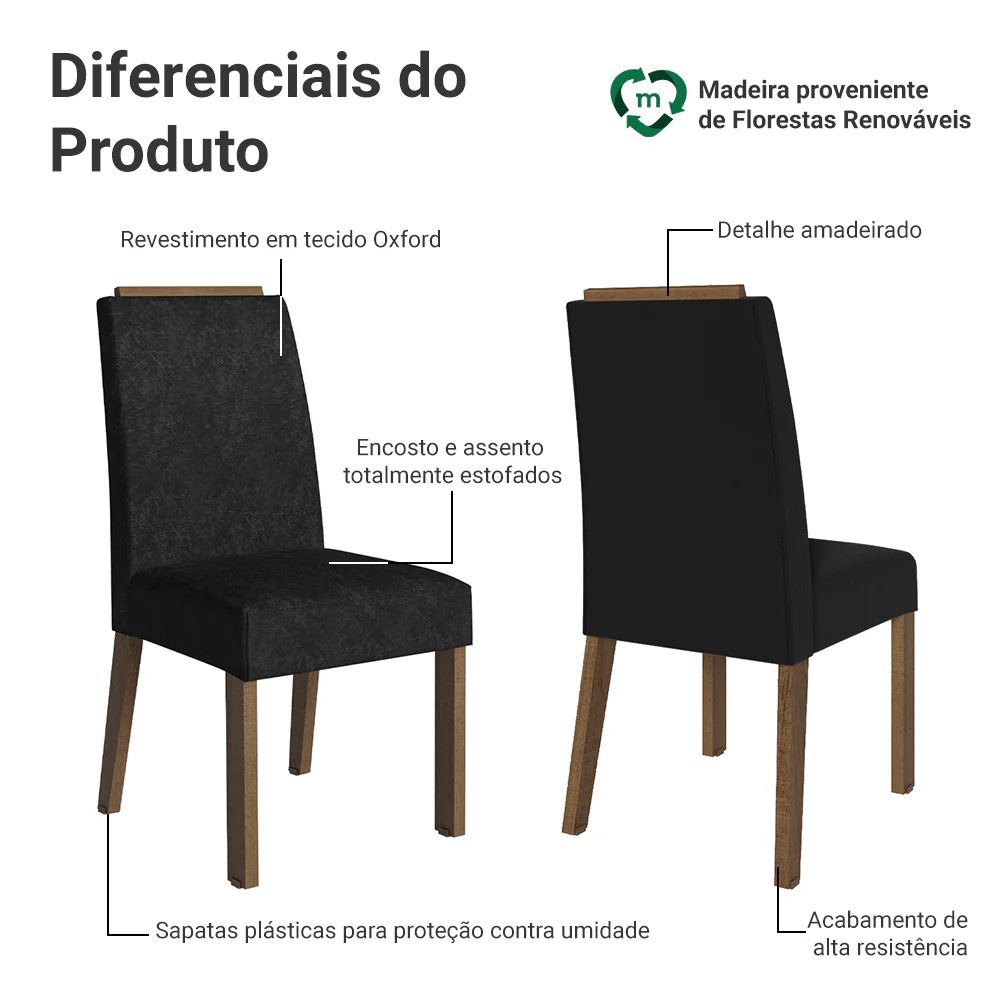 Kit 4 Cadeiras de Jantar 4255 com Espaldar Rustic/Oxford Madesa - Image 4
