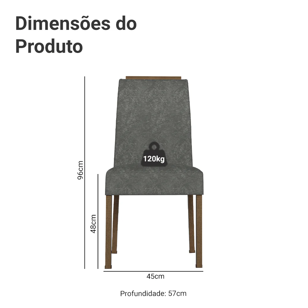 Kit 4 Cadeiras de Jantar 4255 com Espaldar Rustic/Silver Madesa - Image 3