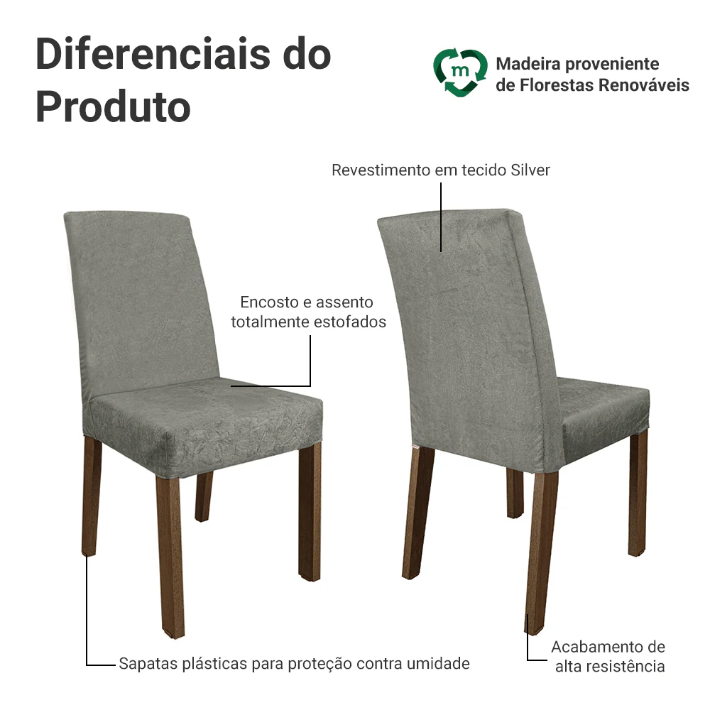 Kit 4 Cadeiras de Jantar 4255 Rustic/Silver Madesa - Image 4