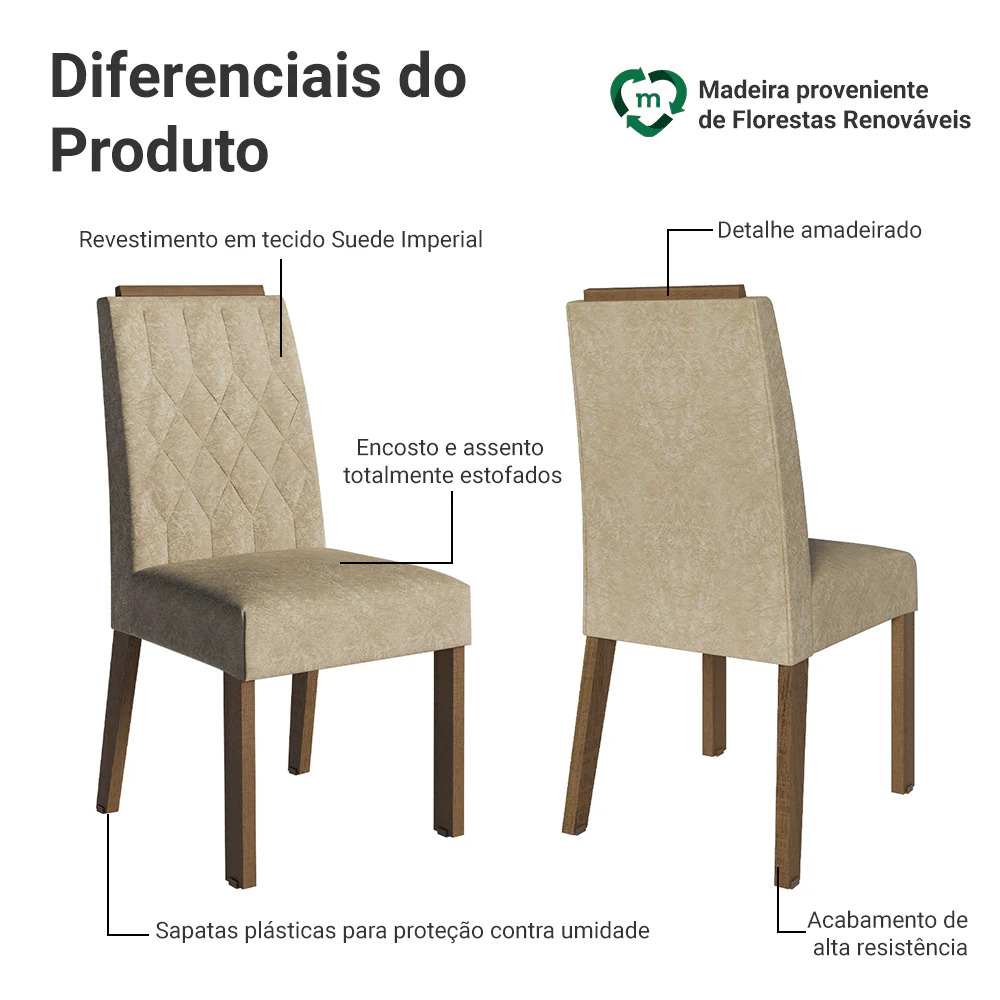 Kit 4 Cadeiras de Jantar 4256 com Espaldar Rustic/Imperial Madesa - Image 4
