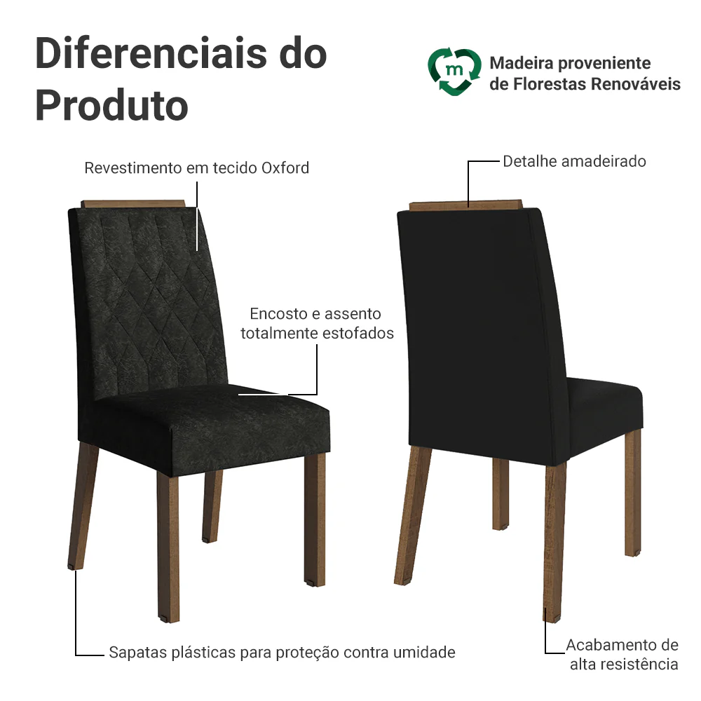 Kit 4 Cadeiras de Jantar 4256 com Espaldar Rustic/Oxford Madesa - Image 4