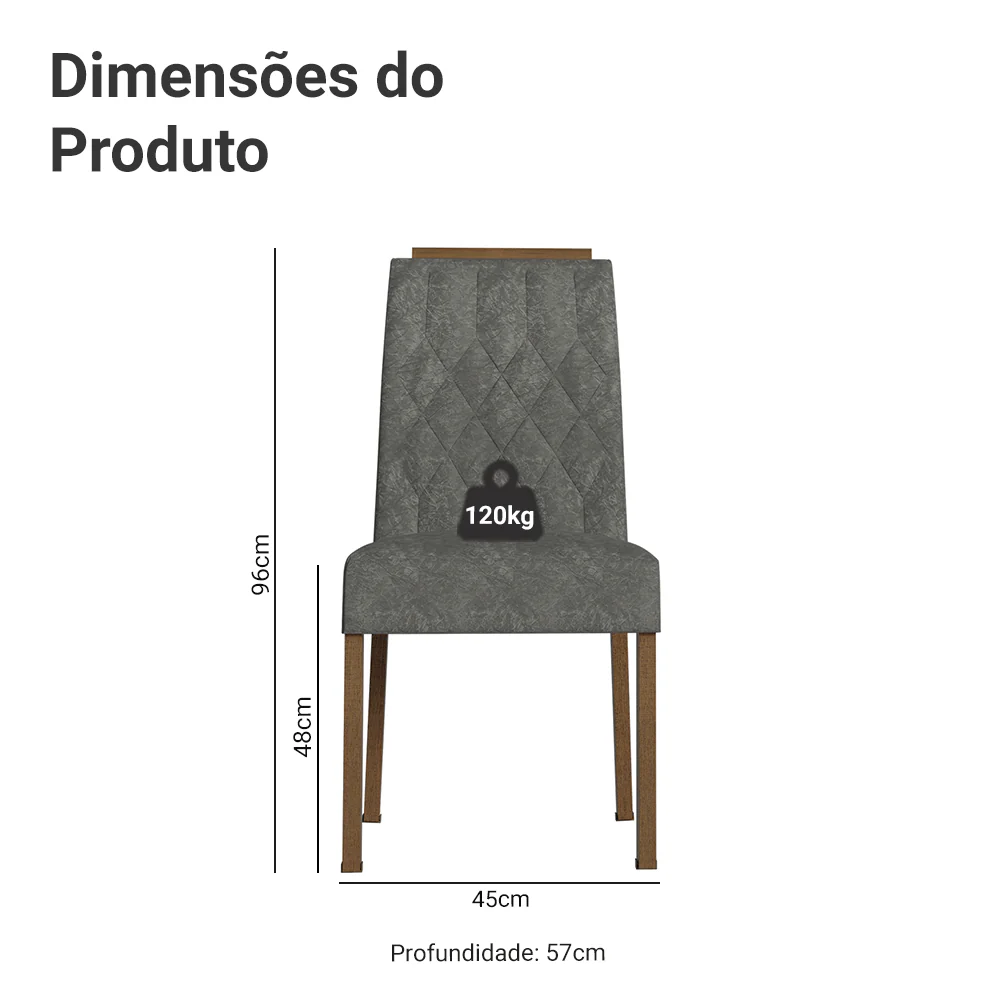 Kit 4 Cadeiras de Jantar 4256 com Espaldar Rustic/Silver Madesa - Image 3