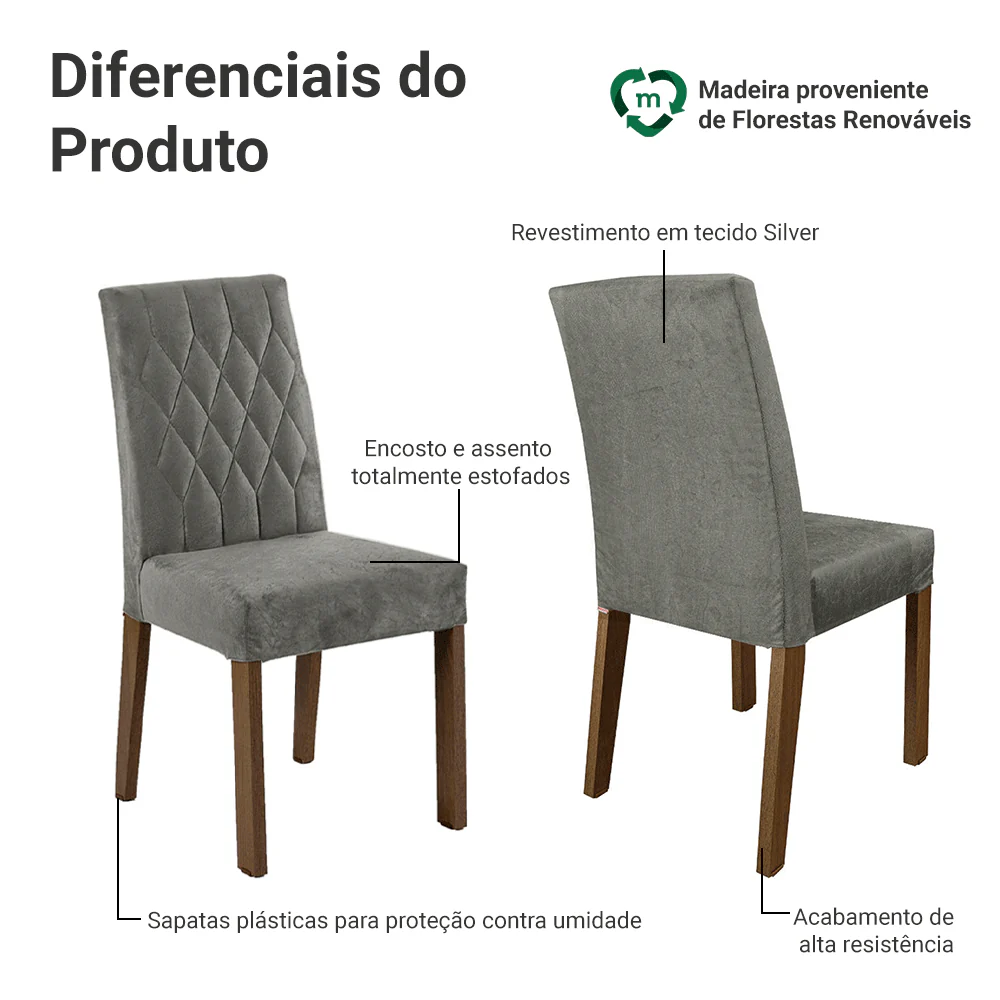 Kit 4 Cadeiras de Jantar 4256 Rustic/Silver Madesa - Image 4