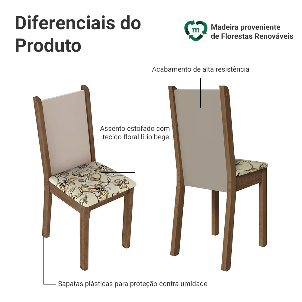 Kit 4 Cadeiras de Jantar 4291 Rustic/Crema/Lírio Bege Madesa - Image 4