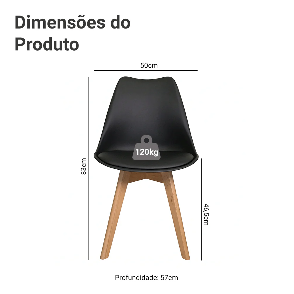 Kit 4 Cadeiras Leda com assento estofado Cor Preta Madesa - Image 3