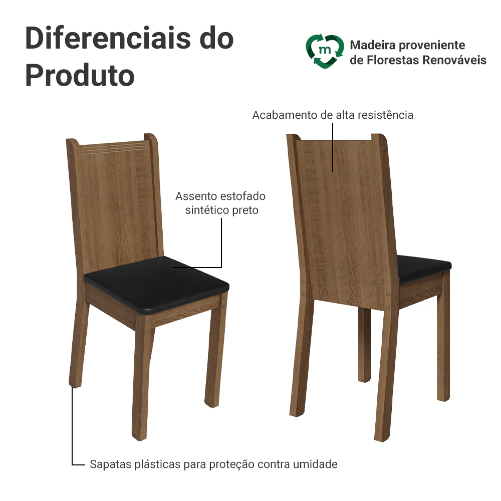 Kit 6 Cadeiras 4290 Madesa Rustic/Sintético Preto - Image 4