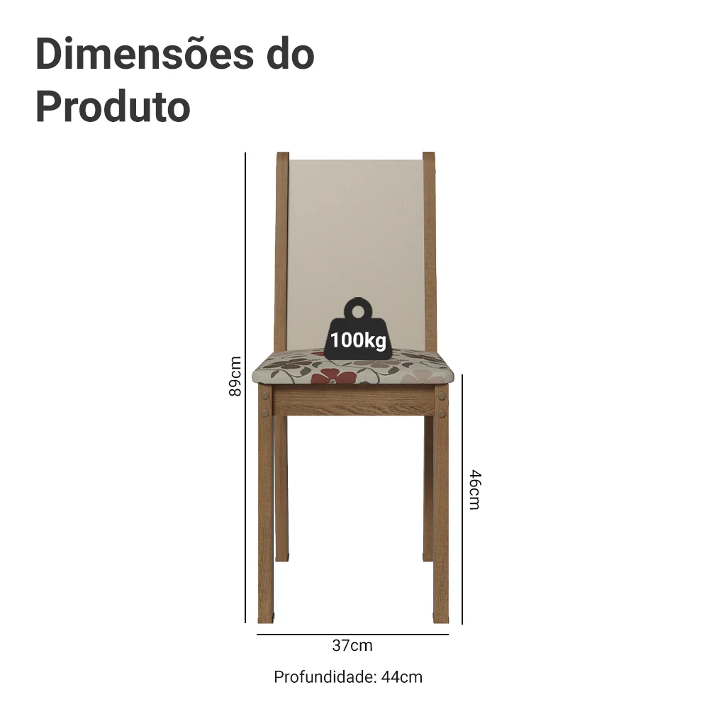 Kit 6 Cadeiras 4291 Madesa Rustic/Crema/Hibiscos - Image 3