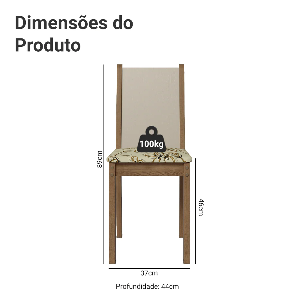 Kit 6 Cadeiras de Jantar 4291 Rustic/Crema/Lírio Bege Madesa - Image 3