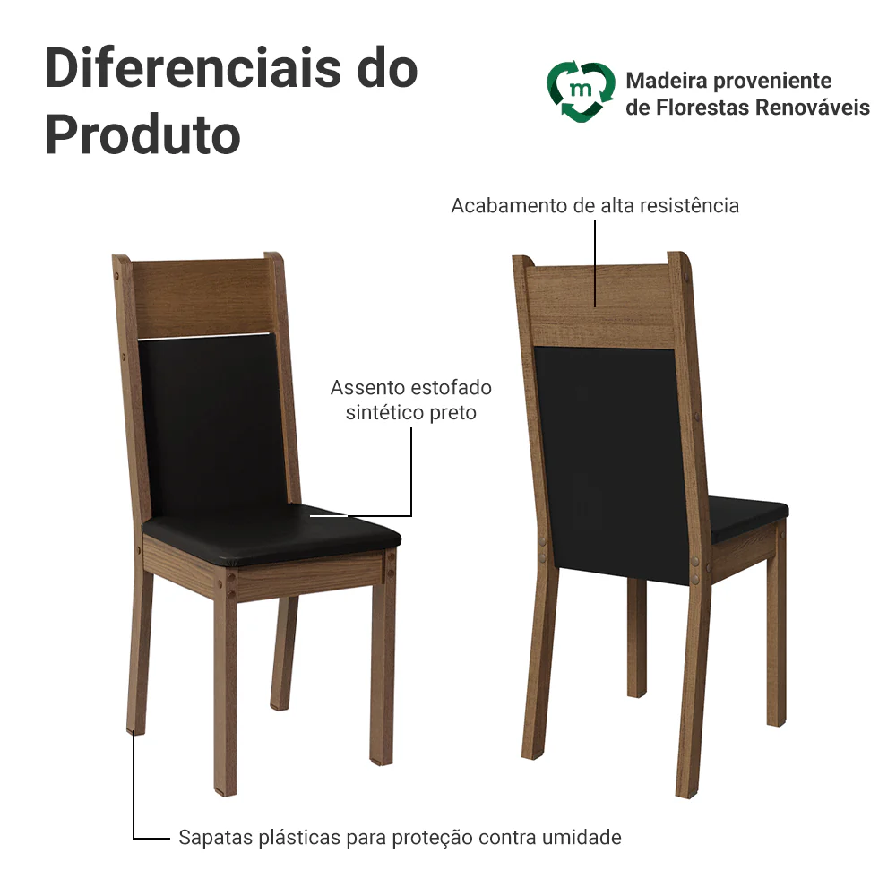 Kit 6 Cadeiras Rustic/Preto 4280 Madesa - Image 4