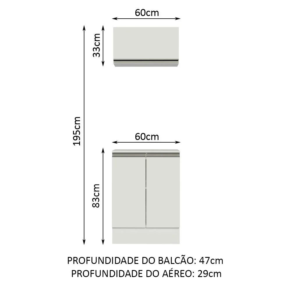 Kit 60 cm 100% MDF 2 Portas e 1 Suspensa Branco Smart Madesa - Image 3