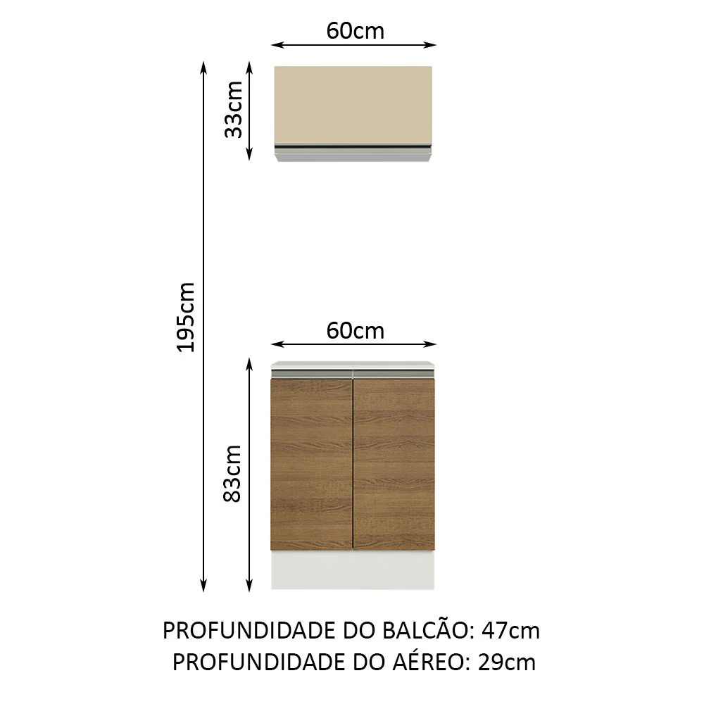 Kit 60 Madesa Smart 2 Portas e 1 Suspensa com tampo Rustic/Crema/Branco - Image 3