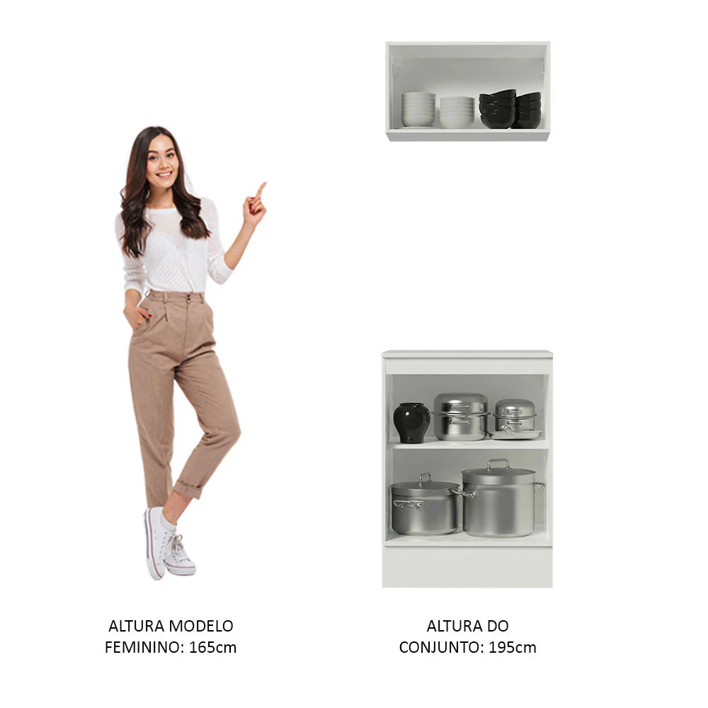 Kit 60 Madesa Smart 2 Portas e 1 Suspensa com tampo Rustic/Crema/Branco - Image 6