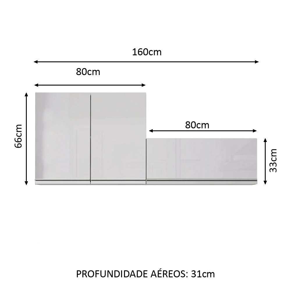 Kit Área De Serviço Madesa Acordes 100% MDF com 2 Armários Aéreos Portas Branco Brilho - Image 2
