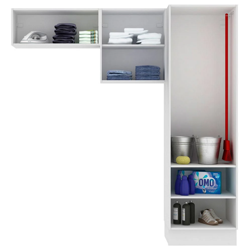 Kit Área De Serviço Madesa Acordes 100% MDF com 2 Armários e Torre Portas Branco Brilho - Image 3